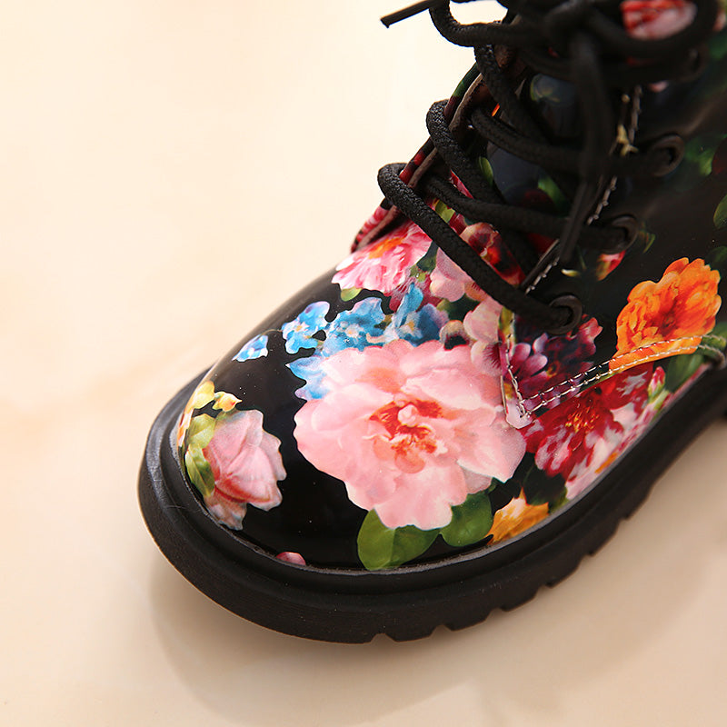 Dětské koženkové boty s květinami (Výprodej)