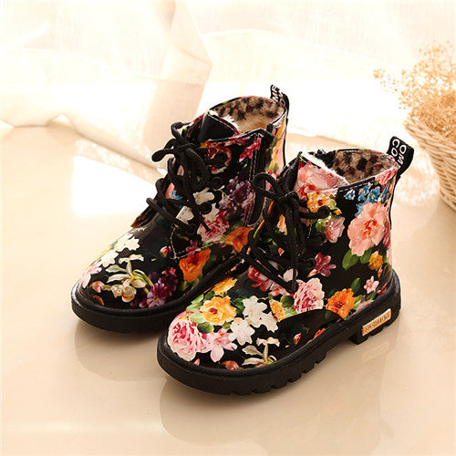 Dětské koženkové boty s květinami (Výprodej)