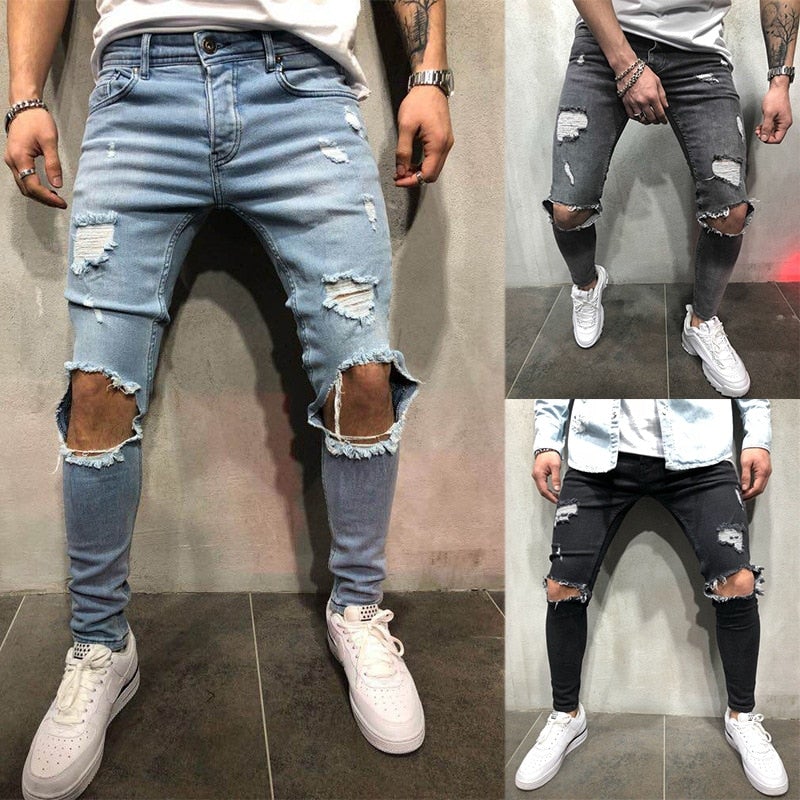 Luxusní pánské džíny s dírama na kolenou (Výprodej)