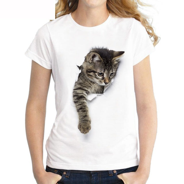 Dámské 3D triko s potiskem kočky