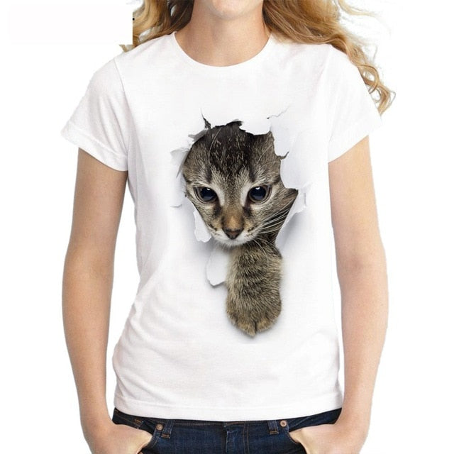 Dámské 3D triko s potiskem kočky