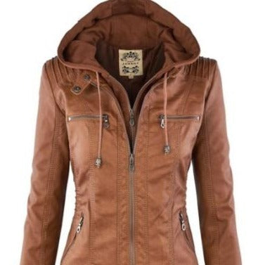 Dámská kožená bunda s kapucí (Výprodej)