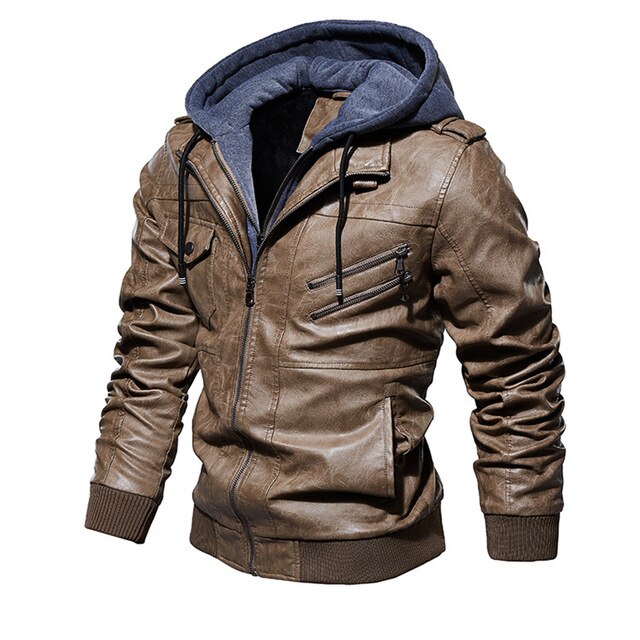 Pánská kožená bunda s kapucí (Výprodej)
