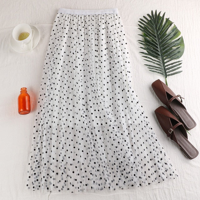 Dámská dlouhá sukně s puntíky (Výprodej)