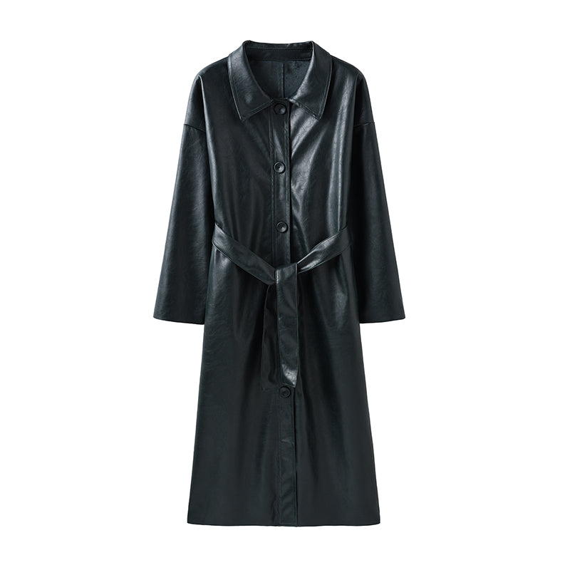 Dámský dlouhý kožený kabát (Výprodej)